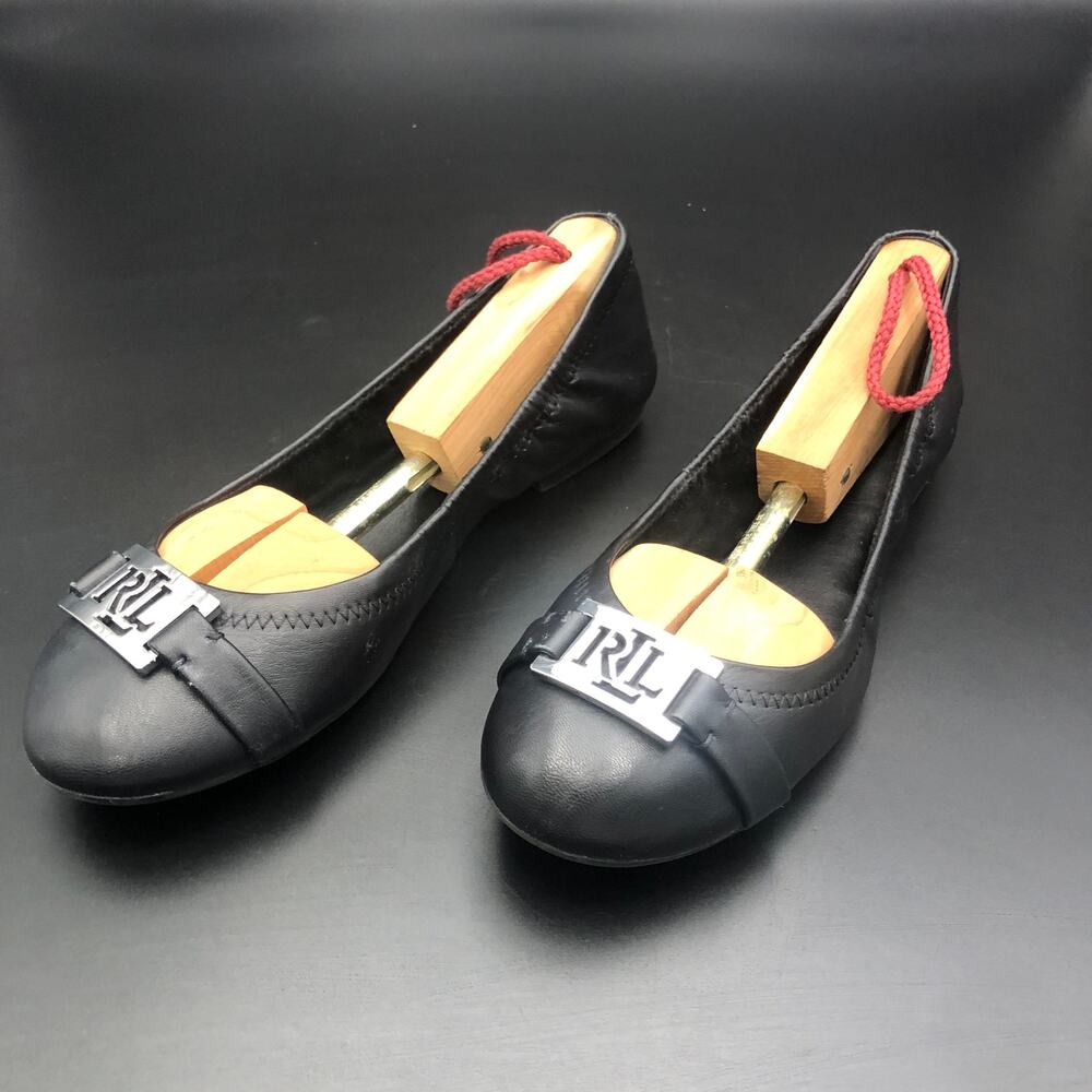Lauren Ralph Lauren Black Leather Ballet Shoes, Women's Size 7B/EUR 37.5